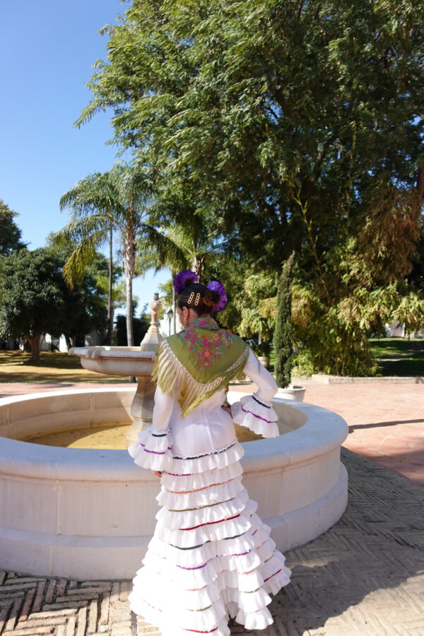 VESTIDO FLAMENCA LOLA BLANCO cinta melocotón - Imagen 2