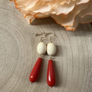 PENDIENTES TRIANA ROJO Y HUESO