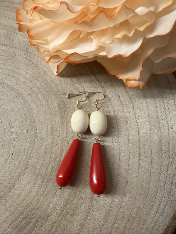 PENDIENTES TRIANA ROJO Y HUESO