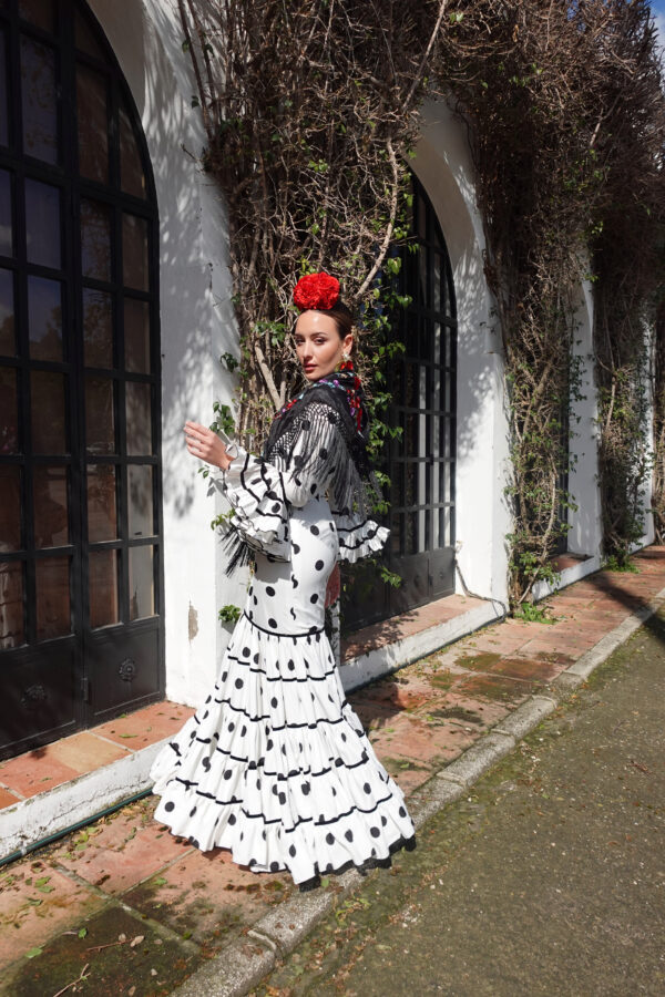VESTIDO FLAMENCA CATALINA LUNAR BLANCO NEGRO
