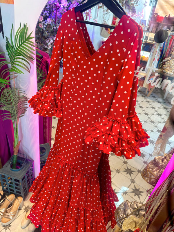 VESTIDO FLAMENCA CAYETANA ROJO LUNAR BLANCO - Imagen 2
