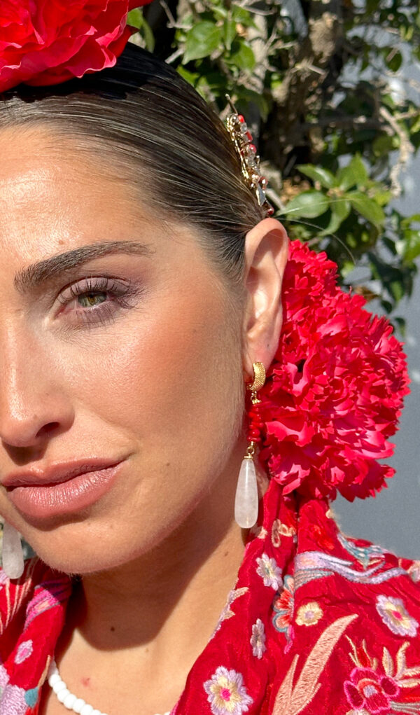PENDIENTES CORAL GOTA BLANCA