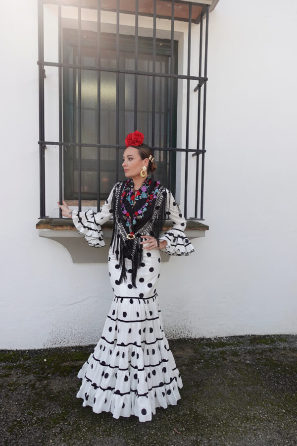 VESTIDO FLAMENCA CATALINA LUNAR BLANCO NEGRO - Imagen 2